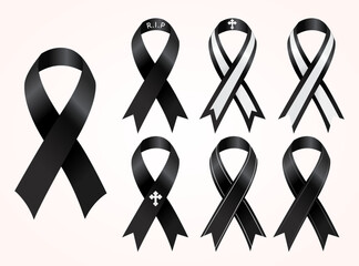 Mourning ribbon, black awareness ribbon. Mourning, RIP and melanoma symbol. 
