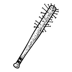 baseball bat nails line art sketch PNG illustration with transparent background