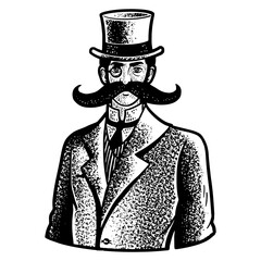 gentleman giant mustache line art sketch PNG illustration with transparent background