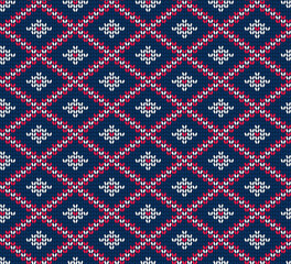 Knitted rhombus seamless pattern. Vector ornament for sweater