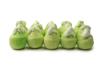 Green marshmallow candy isolated on  white background.