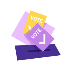 Puts voting ballot in ballot box. Voting and election concept