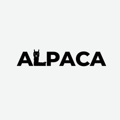 Vector Logo Illustration Alpaca, Simple flat vector sign, logo, symbol, print art illustration design. Logotype