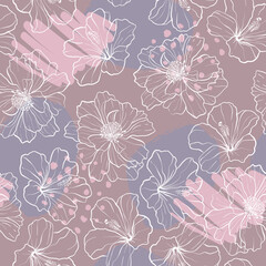 Seamless pattern with flowers and paints and dots. Background for textile, fabric, clothes ,  stationery and other design.