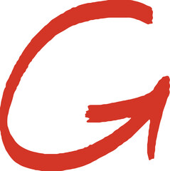 Round arrow sign. Red highlighter hand drawn symbol