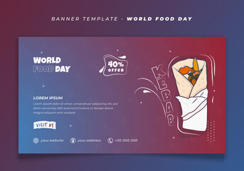 Banner template with kebab food in red blue background for world food day design