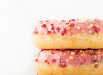 Pink donuts on a white background