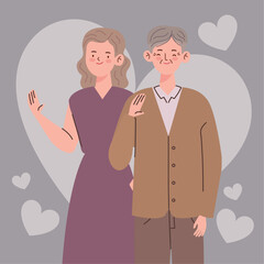 korean old couple with hearts