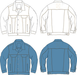 Blank denim jacket flat sketch fashion design mock-up template	
