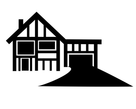 House With Large Paved Driveway Vector Image