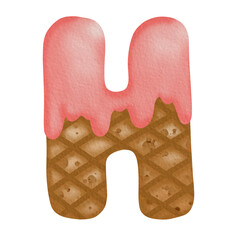 Watercolor Hand Drawn Ice Cream Alphabet H