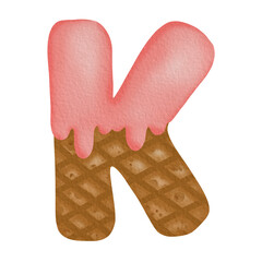 Watercolor Hand Drawn Ice Cream Alphabet K