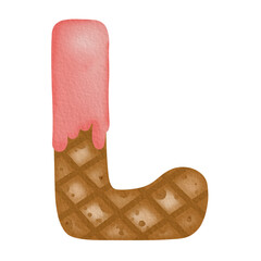 Watercolor Hand Drawn Ice Cream Alphabet L