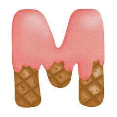 Watercolor Hand Drawn Ice Cream Alphabet M