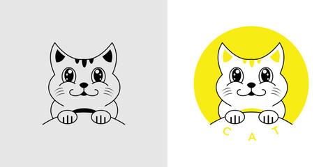 Simple minimalis cute cat logo design with creative concept premium vector