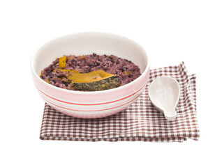 Steamed riceberry and pumpkin bowl.