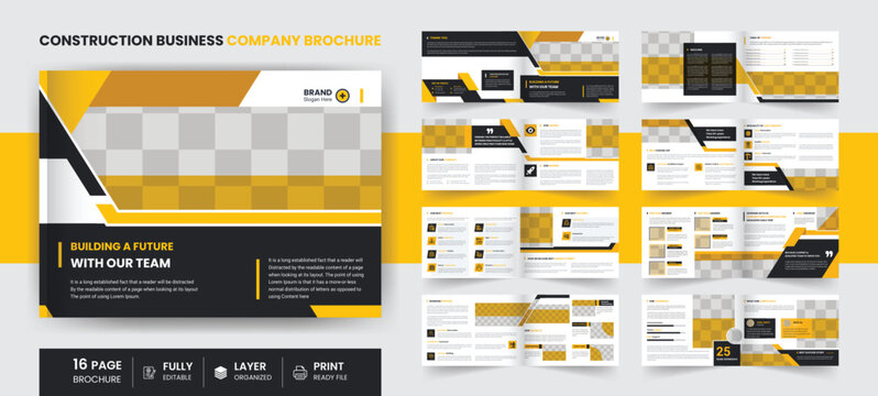 16 Page corporate business landscape brochure design template, Annual report, company profile, A4 size.