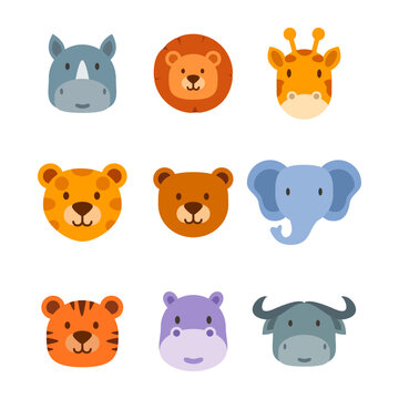 cute animals head collection, animals head vector illustration
