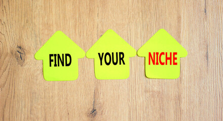 Find your niche symbol. Concept words Find your niche on green papers on wooden clothespins....