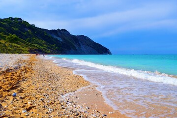 panoramic view of the Mezzavalle beach on the Conero Riviera in Ancona, Italy