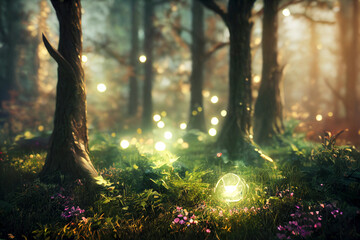 明かりの灯る森, 明かり,光る森, 木, 自然, 風景, 光, かすみ, 公園, 緑,...