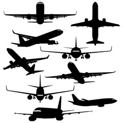 airplane silhouette vector set isolated on white background