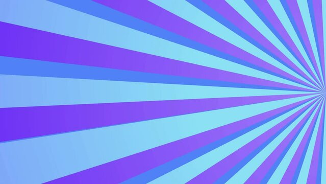 Right side rays on blue gradient background animation. Sunburst, radial, sun light, circus, stripe background rotation. Cartoon sunburst pattern Blue, Stripes sunburst rotating motion.