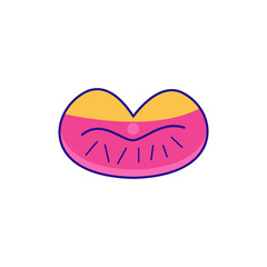 Pink and yellow lips icon. Vector design colorful clip art. Png transparent background