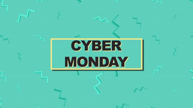 Cyber Monday with Memphis zigzag shapes, motion abstract holidays, retro and business style background