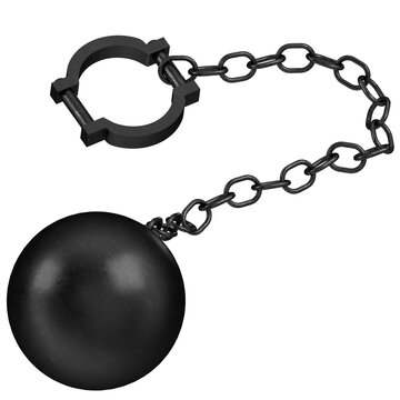 3d rendering illustration of a ball and chain with shackle