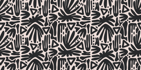 Lush tropical grass pattern. Abstract minimalistic boho design. Brush print with elegant lines on a light background. Exotic illustration for summer design, wallpaper, clothing, postcards, web banners © Alina