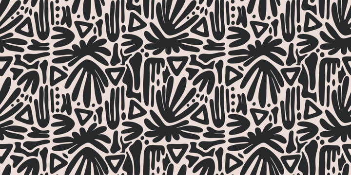 Lush tropical grass pattern. Abstract minimalistic boho design. Brush print with elegant lines on a light background. Exotic illustration for summer design, wallpaper, clothing, postcards, web banners