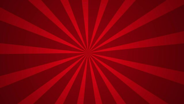 Rays on red background animation. Sunburst, radial, sun light, circus, stripe background rotation. Cartoon sunburst pattern Blue, Stripes sunburst rotating motion.