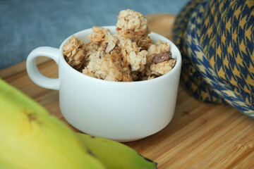 detail shot of granola Musli in a bowl, 