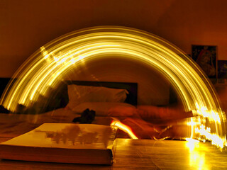 Picture of light streaks. Long exposure photography