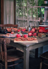 table with apples in a village house