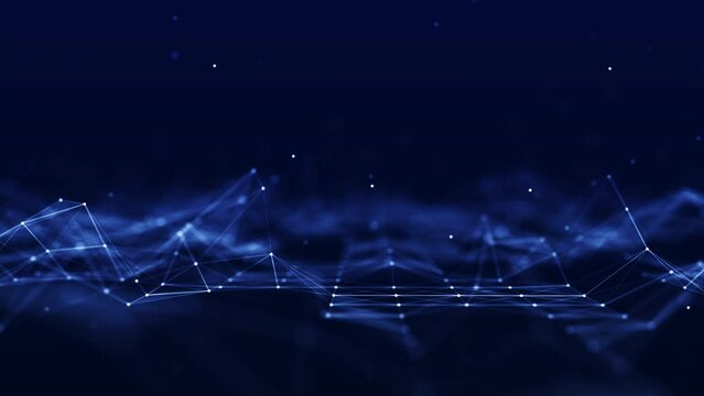 connection concept The Internet network is derived from polygonal connections using slow motion dots and lines. It consists of a dark blue background with a space above it.