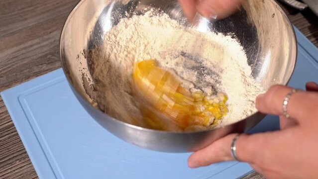 homemade fried fish in batter step by step. step 1 cooking batter. mixing flour and eggs