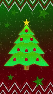 Christmas Tree Pixel Art 8 Bit Retro Vertical Video Loop