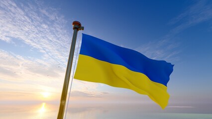Flag of Ukraine waving in the wind, sky and sun background. Ukraine Flag. Ultra Hd.