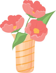 Red poppies bouquet. Flowers in ceramic vase cartoon icon