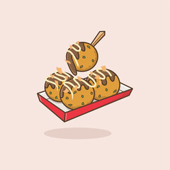 cute cartoon illustration of takoyaki in a box