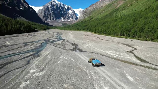 High altitude discontinuous river in valley