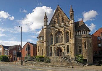 Converted church along Bath Road Methodist Church  in Swindon's Old Town against blue sky, built...