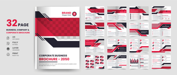 32 Page corporate business brochure, company profile, annual report, creative business card and stationary template design