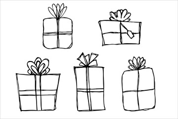 Hand drawn gift illustration. Birthday present clipart. Holiday doodle set