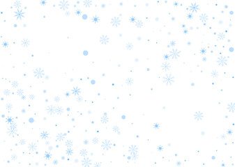 Snowflakes. Snow, snowfall. Falling scattered blue snowflakes on a white background. Vector