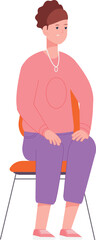 Obraz premium Waiting woman sit on red plastic chair. Smiling character
