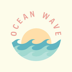 ocean wave cartoon color style logo vector icon template illustration design. sun, sea, logo design