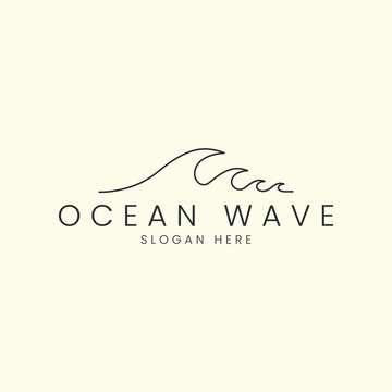 ocean linear minimalist style logo vector icon template illustration design. wave water, sun, sea, logo design